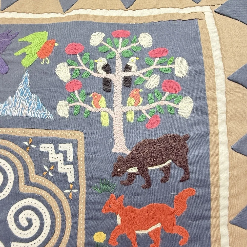 Hmong Story Cloth Paj Ntaub Pillow Cover Hand Embroidered Textile Art 18x18